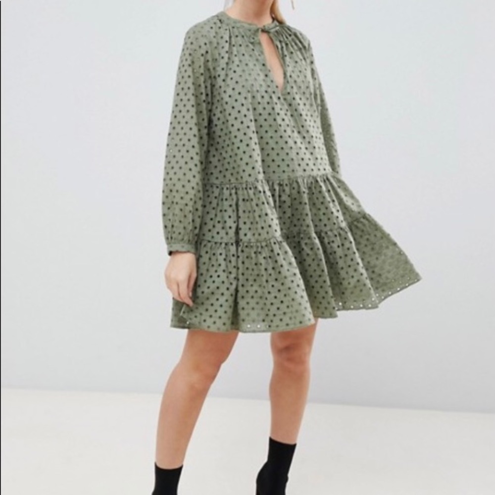 ASOS Petite Green Polka Dot Midi Dress